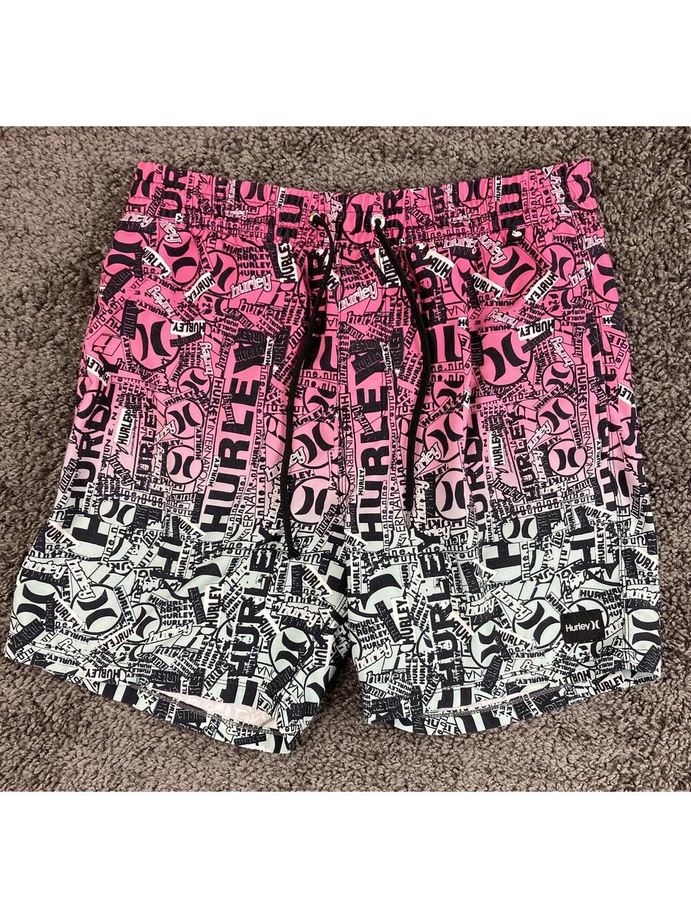 Hurley 25th Cannonball Volley Swim Trunks Mens Pink Green Ombre Board Shorts M